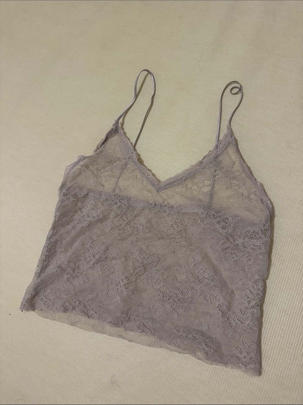 Vintage Y2K Lace V-Neck Cami Tank Top - Tan
